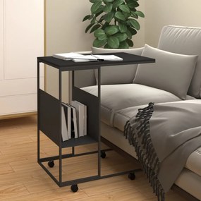 Fekete szerelt fa kisasztal kerekekkel 55x36x63,5 cm