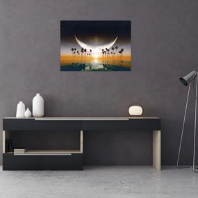 Kép - Hold a pálmafák felett (üvegen) (70x50 cm)