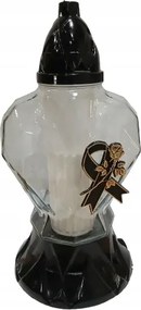 Modern szív alakú üveg mécses masnival és arany rózsával 31 cm