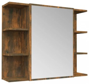 füstös tölgy színű szerelt fa tükrös szekrény 80 x 20,5 x 64 cm