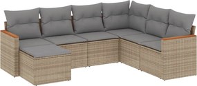 vidaXL 7 részes bézs polyrattan kerti ülőgarnitúra párnákkal