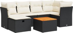 vidaXL 7 részes fekete polyrattan kerti ülőgarnitúra párnával