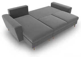 Világosszürke bársony kinyitható tárolóhelyes sarokkanapé Kyoto – Cosmopolitan Design