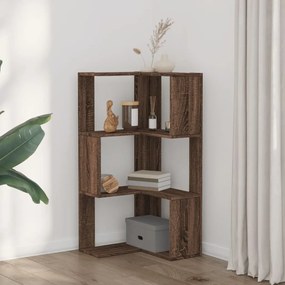 3 szintes barna tölgy szerelt fa sarok könyvespolc 50x50x102 cm