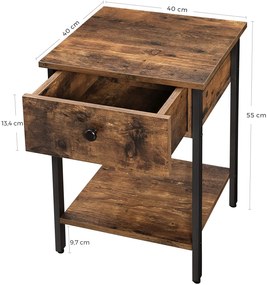 Tároló asztal fiókkal TAYLOR 40x40 cm, rusztikus barna