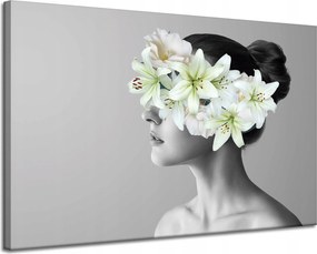 Vászonkép Fekete-fehér Nő Virágok 120x80 cm Ideális ajándék