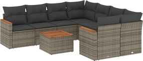 vidaXL 9 részes szürke polyrattan kerti ülőgarnitúra párnákkal