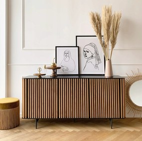 Linea komód tölgyfa lamellák 159x45x76 cm tölgy furnérral