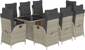 vidaXL 9részes világosszürke polyrattan kerti étkezőgarnitúra párnával