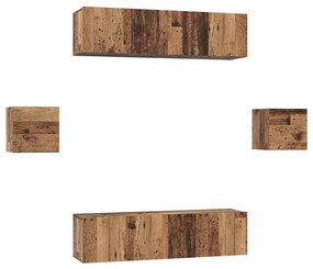 TV szekrény garnitúra Falra szerelhető 6 pcs Régi fa Faanyag