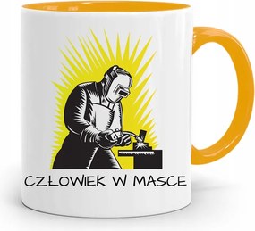 Sárga Bögre Ajándék Hegesztőnek Ember Maszkban, fényképes nyomtatással