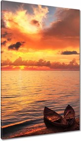 Vászonkép 80x120 Csónakok naplementekor Naplemente a tengeren Kilátás