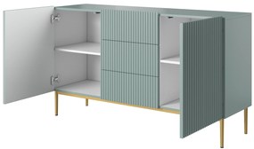 Nicole 150 cm-es komód három fiókkal - zsálya MDF/ arany lábak