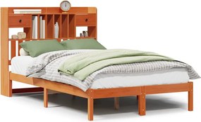 vidaXL barna tömör fenyőfa könyvespolcos ágy matrac nélkül 135 x 190cm