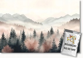 Fotótapéta Flizelina Tájkép Kilátás Hajnal Hegyek Erdő Fák Köd 208x146 ragasztó