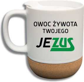 Fehér Bögre Fedéllel És Parafa Aljjal Ajándék Az Élet Gyümölcse