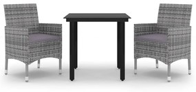 vidaXL 3 részes polyrattan és üveg kerti étkezőgarnitúra párnákkal