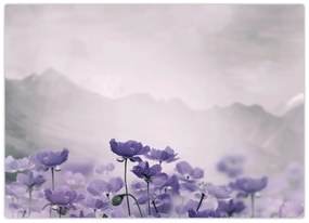 Üveg kép - Lila virágok a hegyekben (70x50 cm)