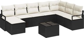vidaXL Kanapé Szett párnával 9 pcs Fekete polirattan