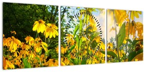 Sárga virágok képe (órával) (90x30 cm)