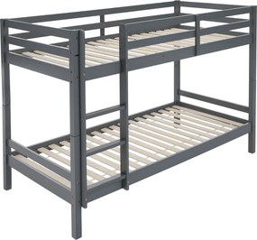 Emeletes ágy, 90x200, tömör fa, szürke, INEZA