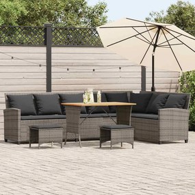 4 részes szürke polyrattan kerti ülőgarnitúra párnákkal L-alakú