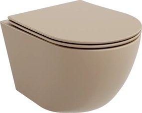 Mexen Lena Rimless WC csésze lassan leereszkedő, slim duroplast üléssel, matt cappuccino - 30224064