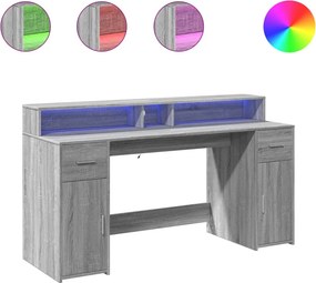 vidaXL szürke sonoma színű szerelt fa íróasztal LED-ekkel 160x55x91 cm