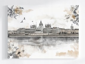 Poszter Város Panoráma Budapest Duna Kastély Vázlat 100x75