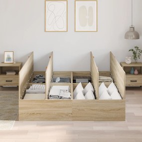 Ágy Tárolóval Sonoma tölgy Épített fa 140 x 200 cm Masszív