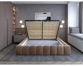 Világosbarna kárpitozott ágyneműtartós franciaágy ágyráccsal 180x200 cm Lamica – ELTAP