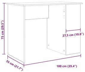 Íróasztal régi fa 100x55x75 cm műszaki fa