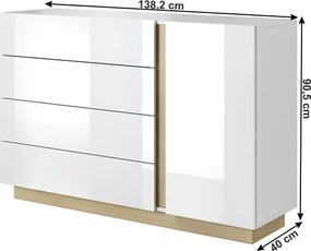 Komód D4S, fehér/grandson tölgy/fehér magas fényű, CITY