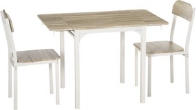 HOMCOM 3 részes étkezőszett 2 székkel és 1 asztallal - Összecsukható asztallap a konyha kis helyeire - Acél MDF Természetes Fehér 110 x 70 x 75 cm | A