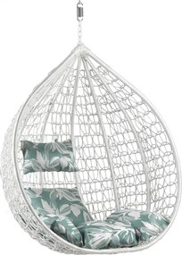 Fehér függő szék KOKON állvány nélkül, zöld-fehér párna