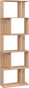 HOMCOM 5-szintes Osztott Könyvespolc, Helytakarékos S-alakú Fa Könyvespolc, Elválasztó Polc Nappalira, Hálószobába és Irodába, 60x24x184,5 cm, Fa szín