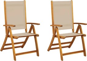 vidaXL 2 db tömör akácfa és textilén összecsukható kerti szék