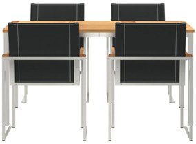 5 darabos kerti étkező szett Tömör akácból, Kültéri étkező asztal 150x90x75 cm Tömör akácból