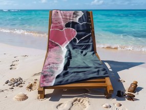 Gyorsan száradó tengerparti fürdőlepedő SEA OF HEARTS rózsaszín-fekete 70 x 140 cm, 100% mikroszál