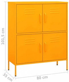 mustársárga acél tárolószekrény 80 x 35 x 101,5 cm