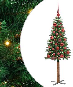 Karcsú karácsonyfa 150 LED-del Zöld 150 cm PVC és tömör fenyőfa