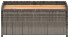 Szürke polyrattan és akácfa tárolópad 100 x 50 x 52 cm