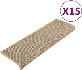 vidaXL 15 db lépcsőszőnyeg, 65 x 21 x 4 cm, sötétbézs, téglalap alakú széllel