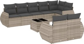 vidaXL 9 részes világosszürke polyrattan kerti ülőgarnitúra párnával
