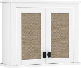HOMCOM Többfunkciós Fali Fürdőszobai Szekrény - Fali Tárolószekrény 2 Rattan Ajtóval, Állítható Polccal, 60x19,5x49,4 cm, Fehér | Aosom