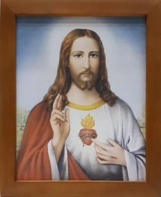 Vászonkép 23x28cm Az Úr Jézus szíve keret barna lapos