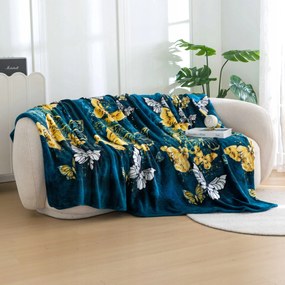 Mikroszálas takaró Arany És Fehér Pillangó, sötétzöld 200×220 cm