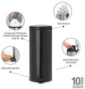 Matt fekete acél pedálos szemetes 30 l NewIcon – Brabantia