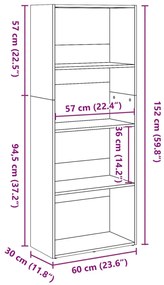 fekete szerelt fa könyvespolc 60 x 30 x 152 cm