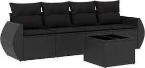vidaXL 5 részes fekete polyrattan kerti kanapészett párnákkal